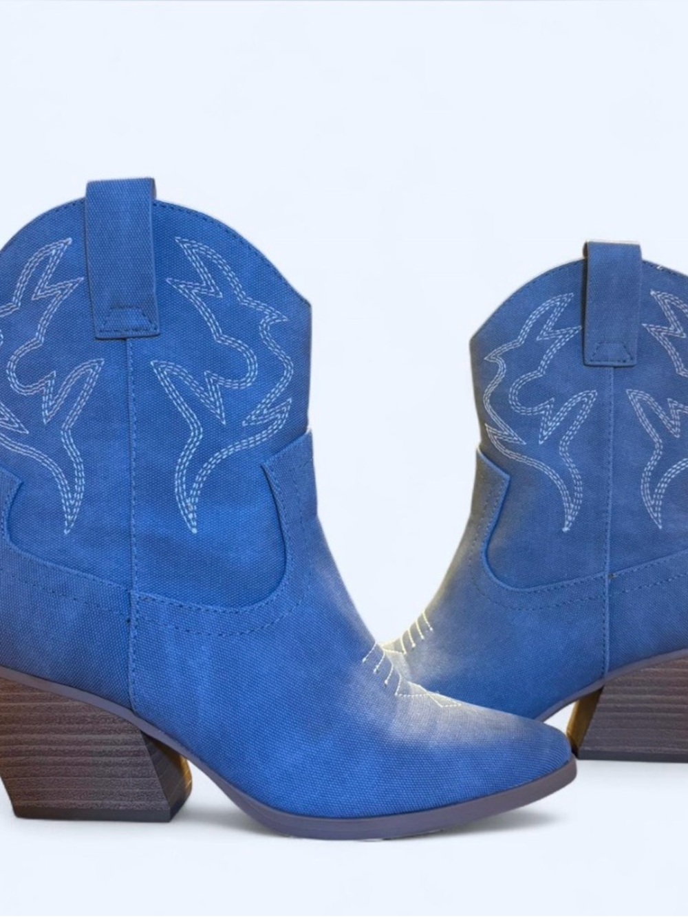 Soda Blue Western-Inspired Ankle Booties